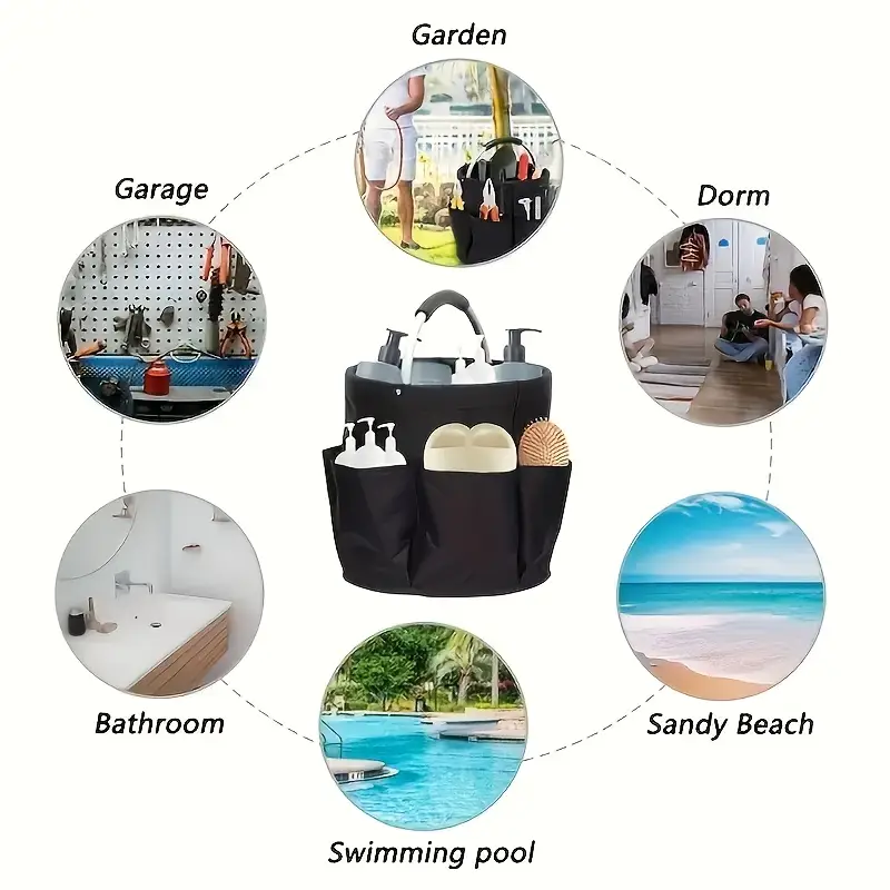heavy duty high quality oxford fabric multi pocket foldable tool organizer bag portable storage tote for gardening diy with ergonomic handle black navy olive essentials carrier durable construction details 5