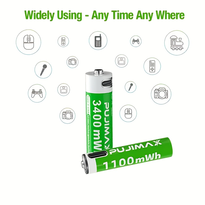   аа+ааа 1.5в 1100мвтг+3400мвтг перезаряджувані літієві батареї з коробкою для зберігання та кабелем для зарядки - висока ємність, тривалий час роботи для пристроїв Опис товару 6