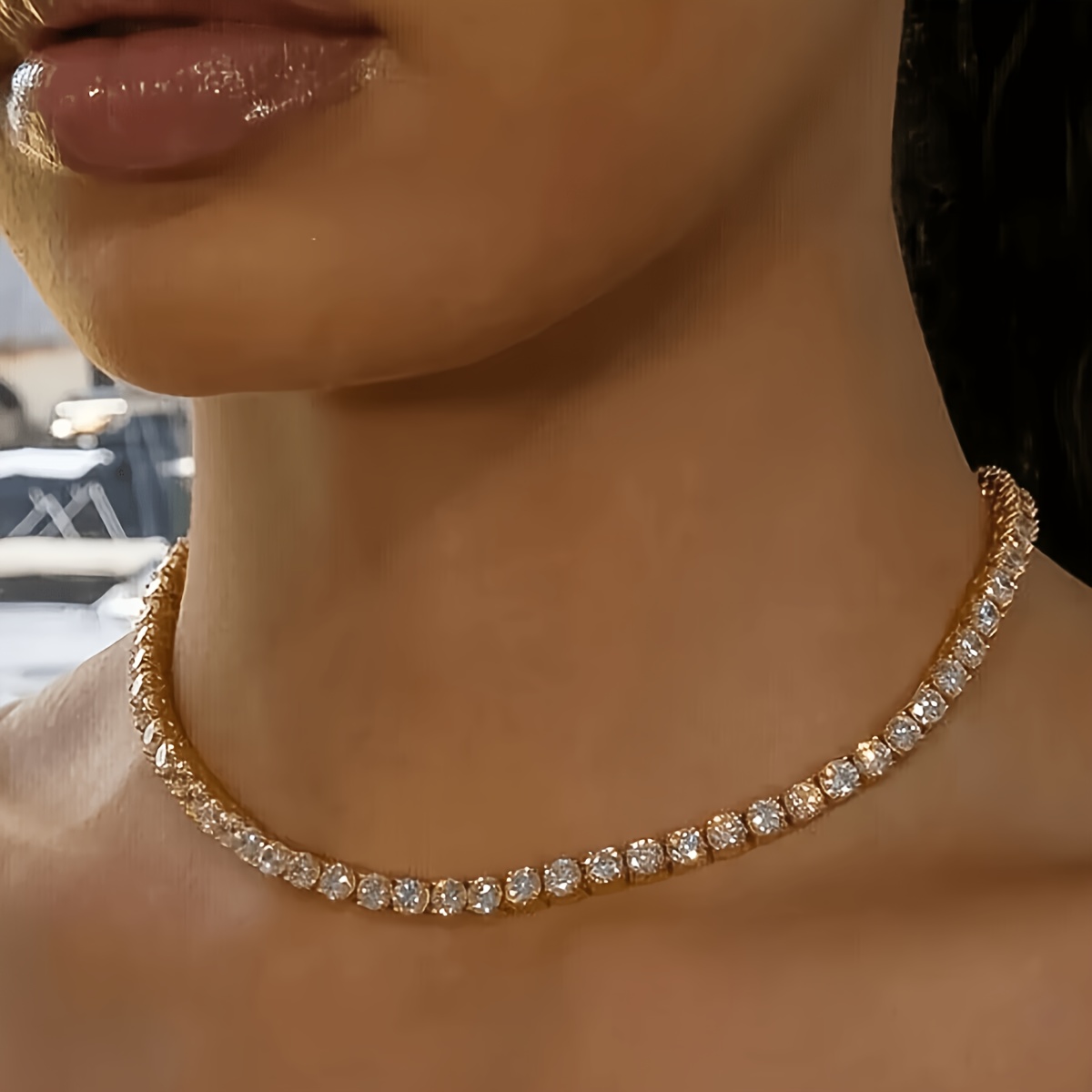 TEMU Fashionable And Shiny Adjustable Rhinestone-decorated Tennis Collar Necklace, Formal Occasions. This Unique Retro Neck Chain Is Designed For Men