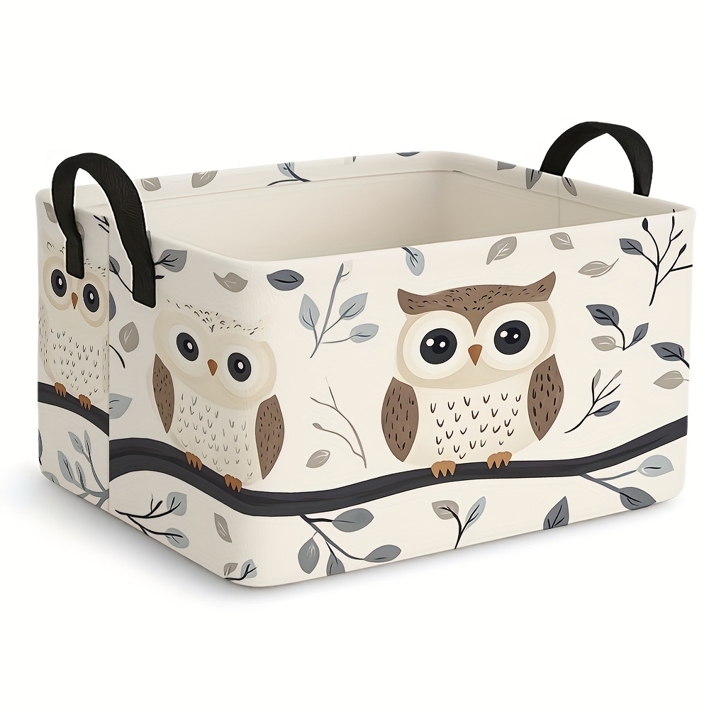 TEMU 1pc, Foldable Storage Basket With Owl And Branch , Open Storage Box, Extra-large Fabric Laundry Basket, Handled Clothing Organizer, Home Storage