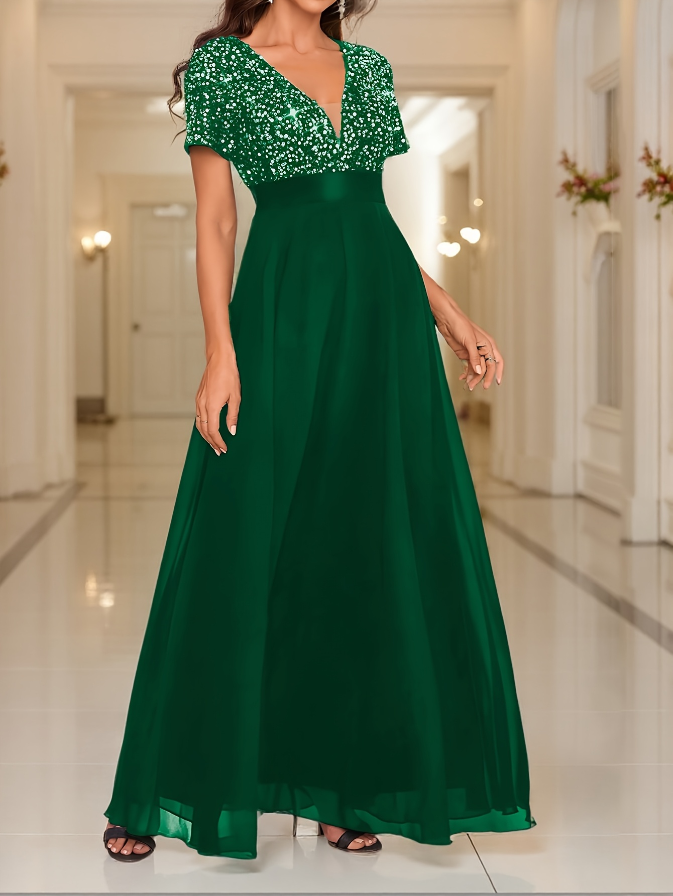sequin spliced formal dress elegant prom wedding guest gown - Temu Bahrain