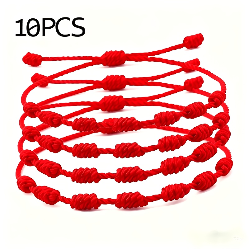 TEMU Bracelet en corde rouge à nœuds, 5/10 pièces, bracelet de couple tressé à , réglable, unisexe, corde de bénédiction. Symbolise fortune et
