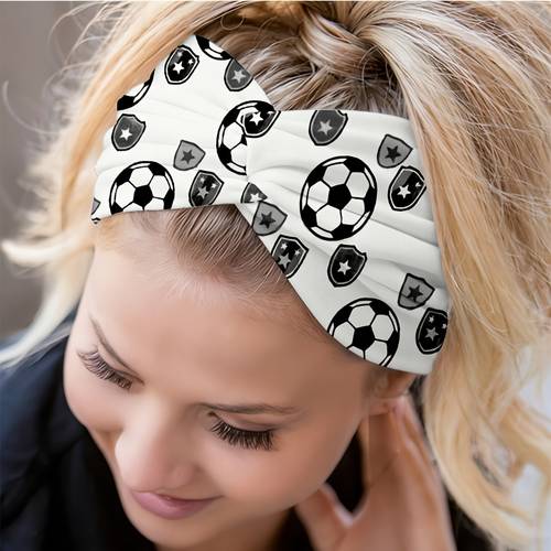 bandeau 2d plat à imprimé écusson de football, pour yoga / salle de sport / course / vélo, voyage / sorties / plage, antidérapant et absorbant , antidérapante / résistante aux nœuds / chaud et / bord large / accessoire de cheveux / absorbant /