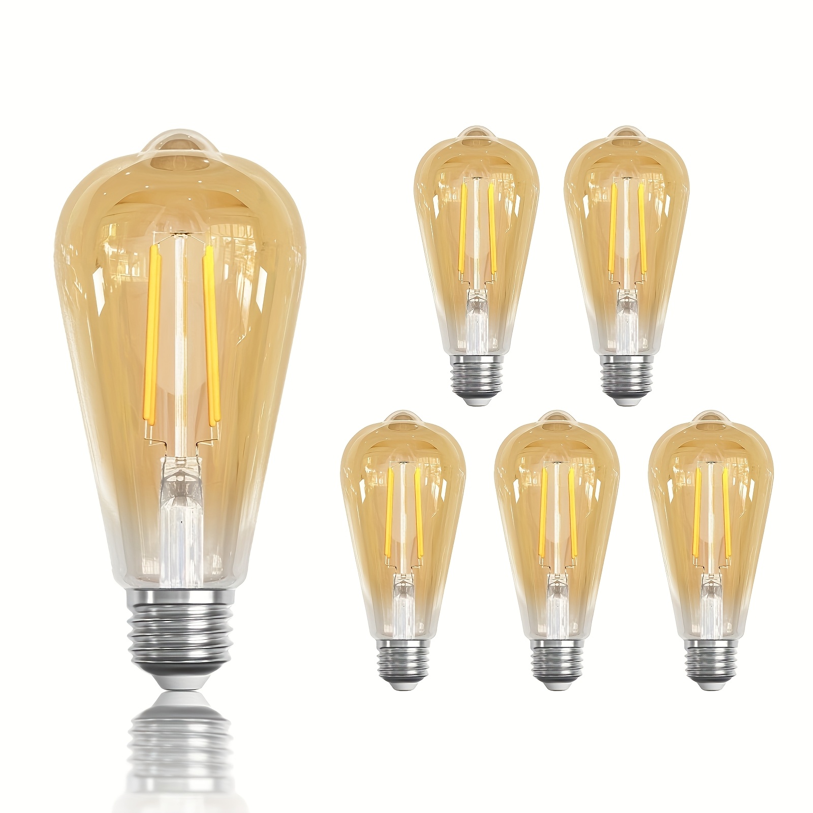 TEMU Confezione da 6 lampadine a filamento LED ST64 E27, , 2700K caldo, stile Edison retr簷, vetro , non dimmerabile