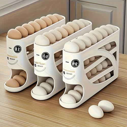 estante para huevos de 4 niveles - diseño de puerta lateral que , capacidad para 30 huevos, y liso, asa conveniente | para almacenamiento en cocina y refrigerador | accesorio de cocina moderno | material plástico