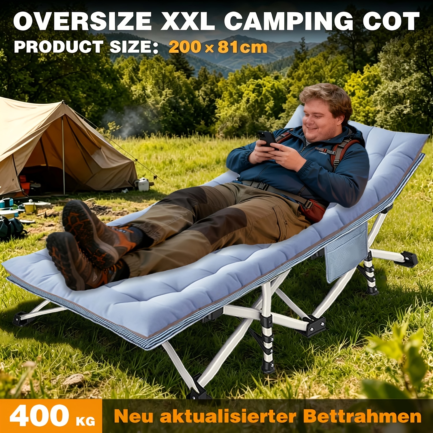 Image of Oversized Folding Camping Cot For Adults, Cot Camping Cot With Thick Pad Cots 300kg-400kg, Heavy Duty Outdoor Bed With Carry Bag, Portable Sleeping Bed For Outdoor Travel Camp Beach Vacation