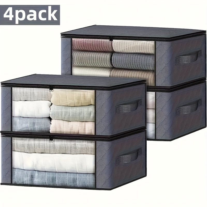 

4 paquets de de rangement en tissu non tissé de , 9,25 gallons, organisateur pliable fenêtre en PVC, boîtes de tri transparentes vêtements, déménagement, sur les bords -