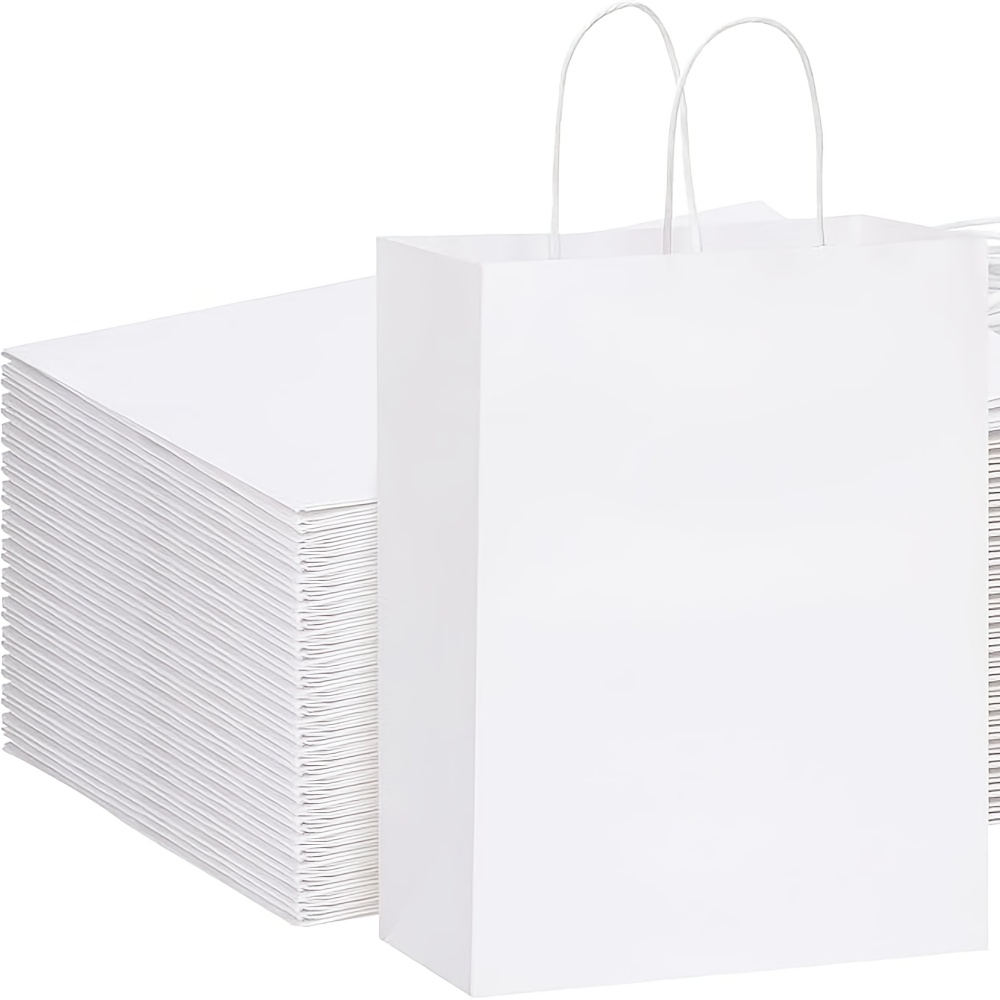 

50/100pcs White Paper Bags With Handles - Tote Bag Packs - Assorted Sizes Gift Bags Bulk For Small Business, Shopping, Retail, Party, Merchandise, Favor, And More