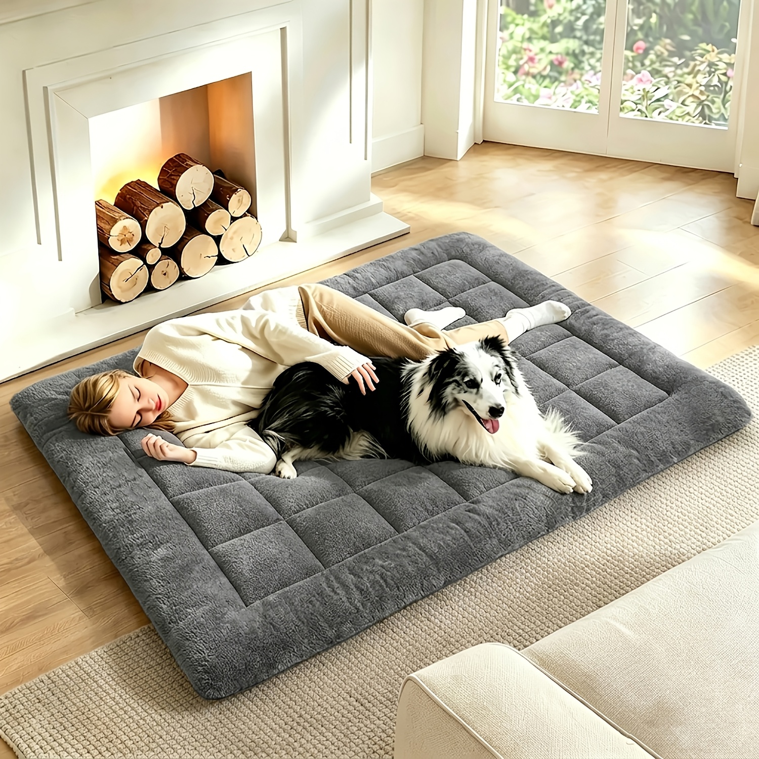 TEMU Colorful Dog Bed Mat Mattress Topper, Breathable Roll Up Mattress Topper, 4 Corner Strap, Rectangular For Large Dogs And Households, Family