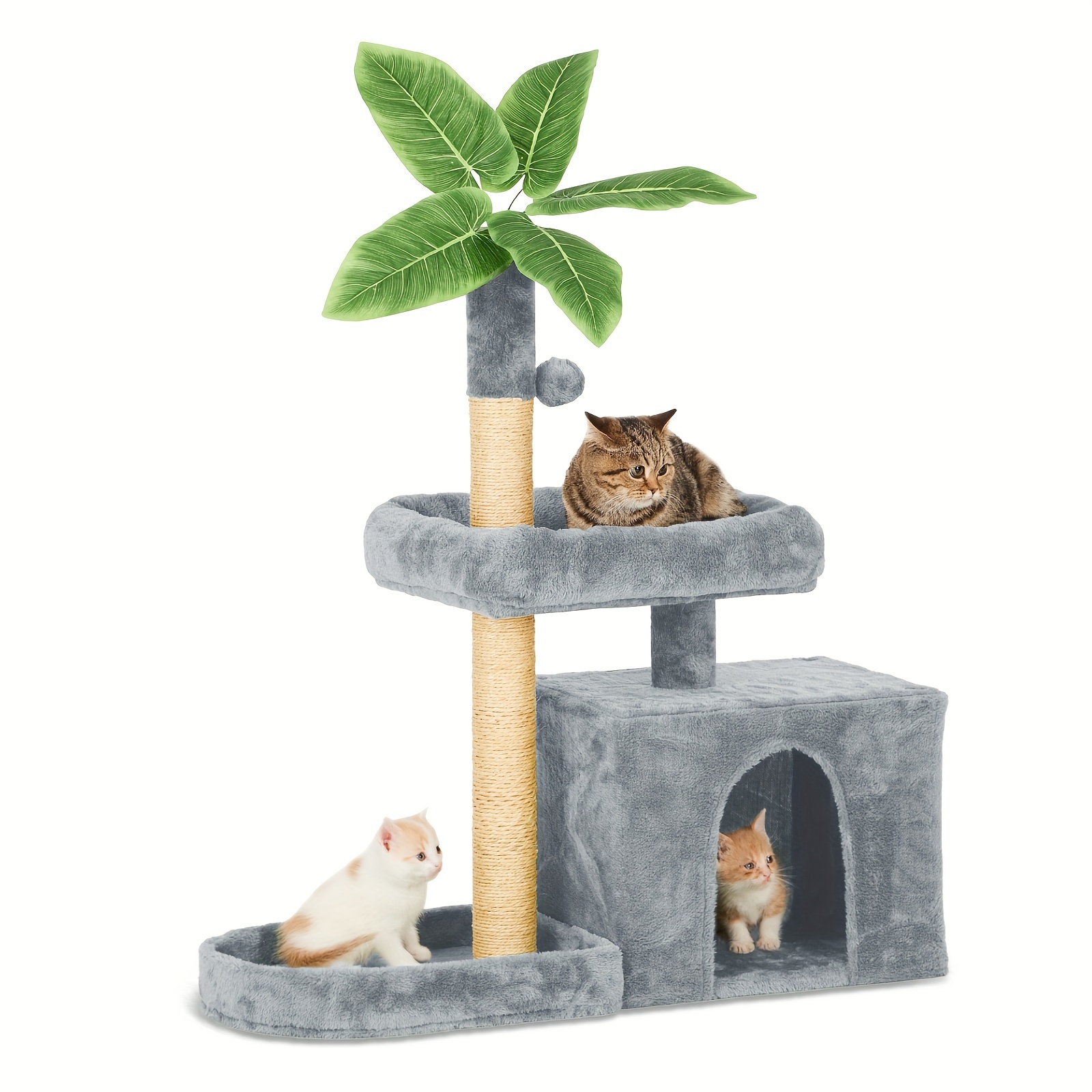 

Tscomon 31.5" Cat Tree Cat Tower For Indoor Cats With Green Leaves, Cat Condo Cozy Plush Cat House With Hang Ball, Pink