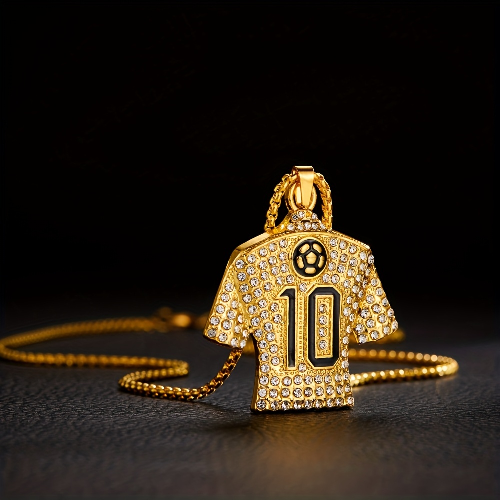 Image of 1pc Football Sports Shirt Pendant Necklace, Jersey Athlete Charm Collar Chain Necklace For And, Couple Gift, Fashionable Hip-hop Pendant Necklace, For Teenager