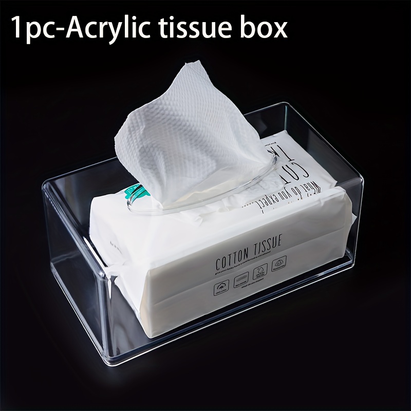 TEMU 1pc Clear Acrylic Tissue Box - Polyethylene Terephthalate Rectangular Napkin Dispenser For Bathroom, , Car, And Restaurant - Tabletop Facial Tissue Storage Box