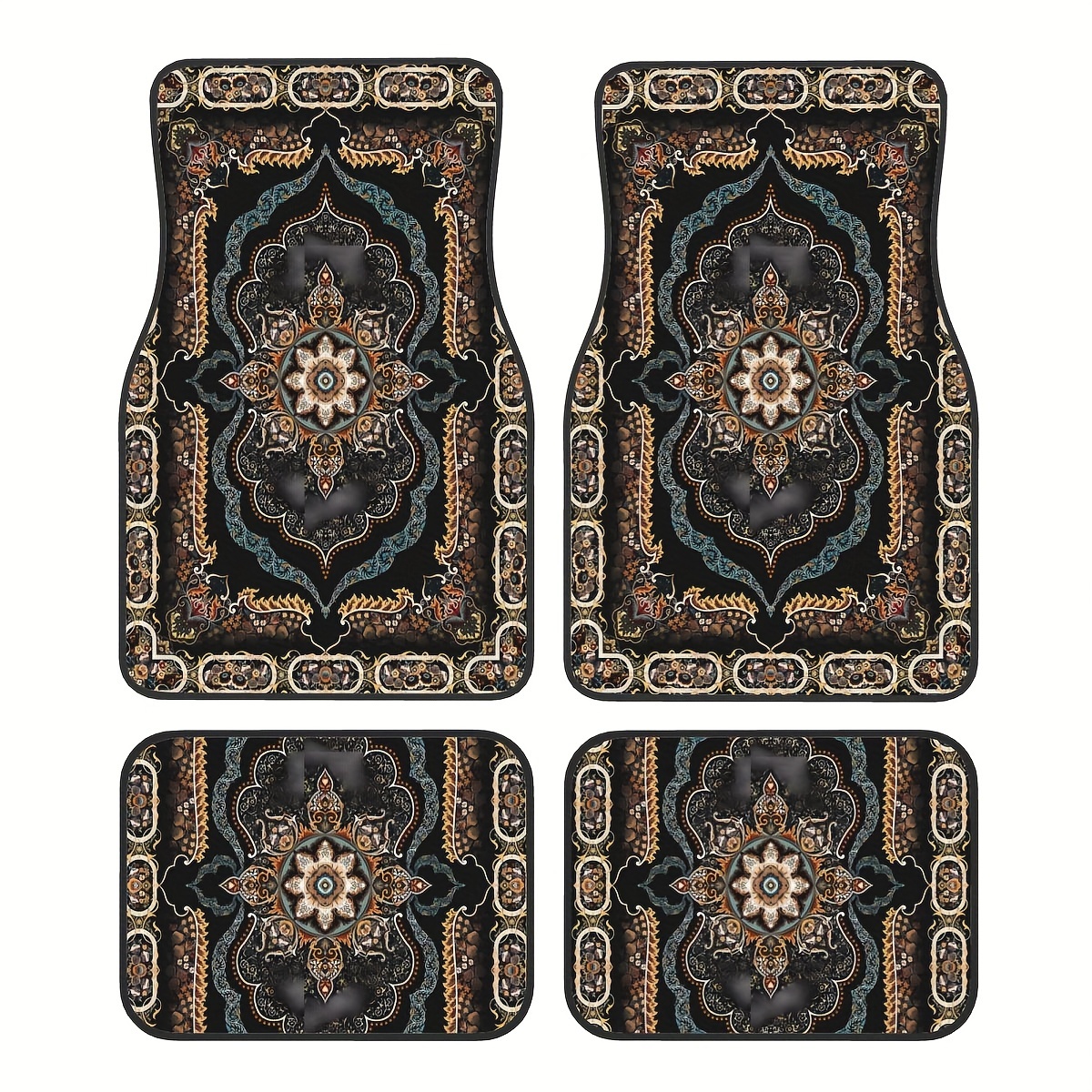 

4-pack Bohemian Pattern European Ethnic Car Rubber Mats, Universal Anti-slip Floor Carpet, Waterproof Easy-clean Interior Accessory, Synthetic Rubber Material, For Front And Rear Vehicle Use