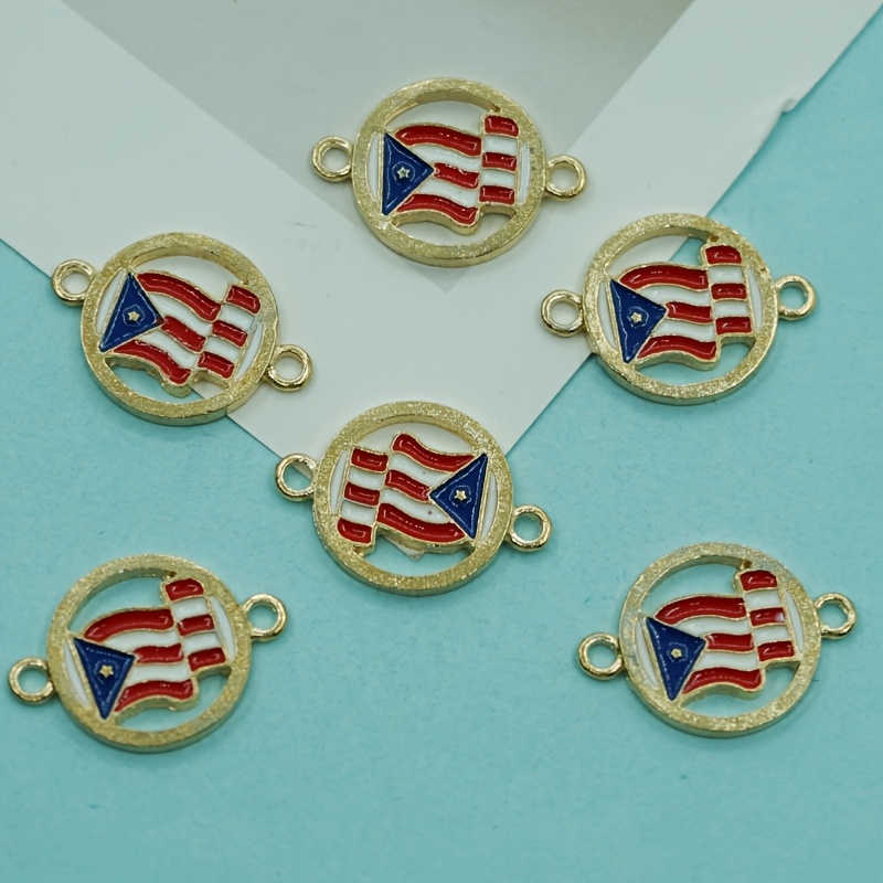 

5pcs Puerto Flag Charms, Zinc Alloy Round Flag Pendants, Jewelry Making Parts And Accessories, For Diy Keychains, Earrings, Necklaces, Bracelets, Handmade Crafts And Party Favors