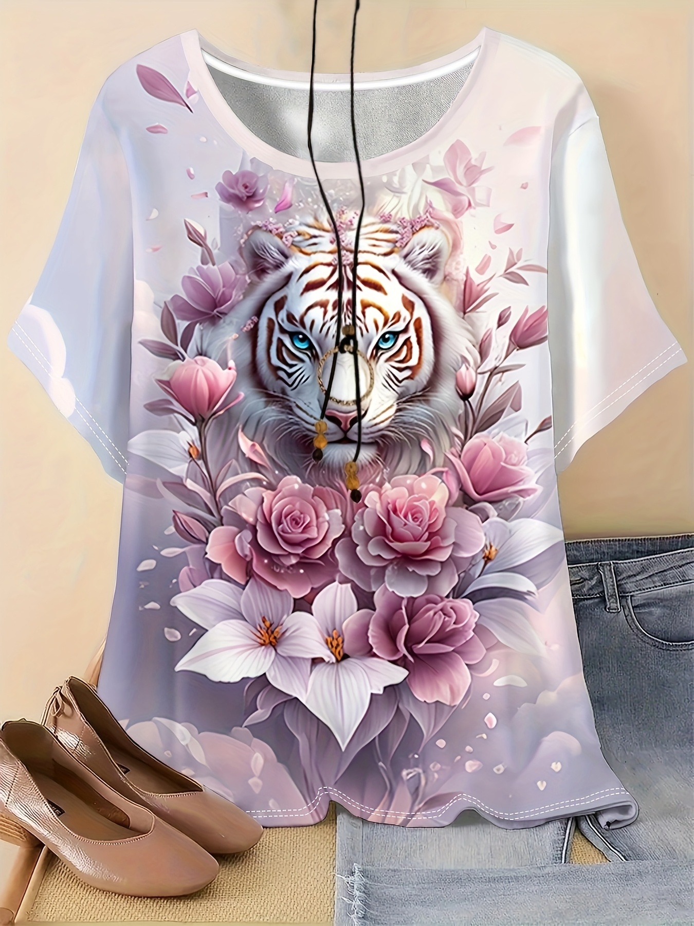 売れ筋商品|||エロクイ カットソー トップス レディース Plus Size Shoulder Tie Crop Top Oversized tiger fauna ELOQUII Women's Plus Size Shoulder Tie Crop Top - 14