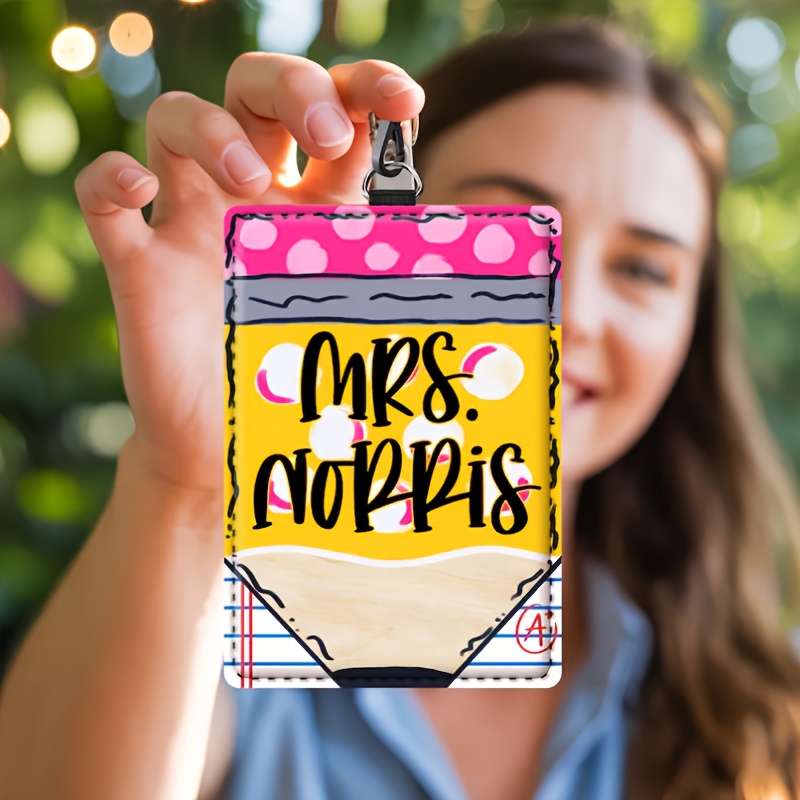 TEMU 2d 1pc Custom Personalized Pencil Teacher Id Badge Holder, Custom Id Badge Holder For Educators, Back To School Gift, Custom Id Holder School