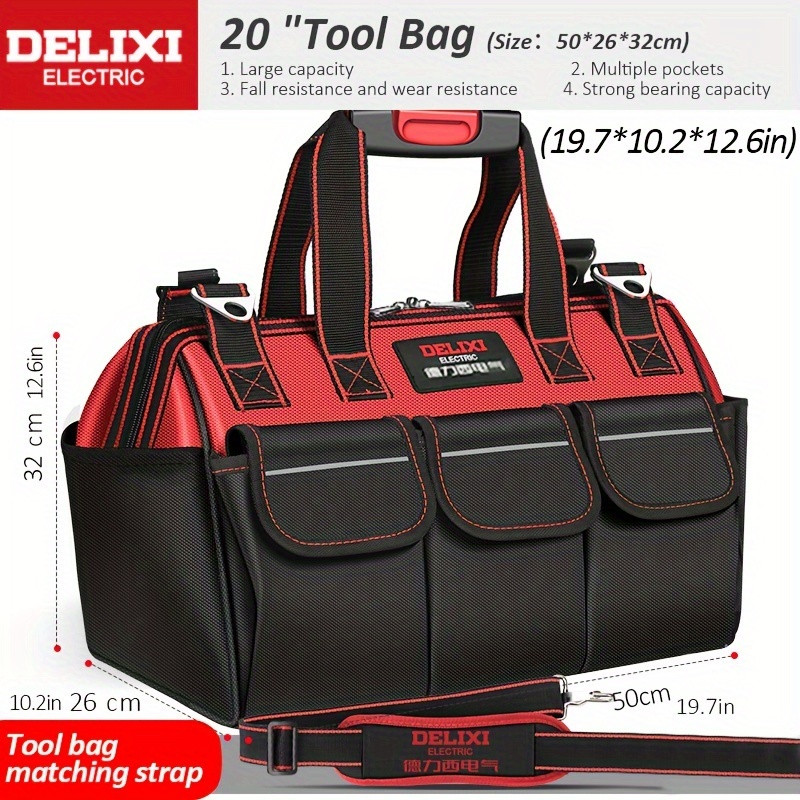 Image of Electric 13/16/18/20 Inch Tool Bag, Oxford Cloth Multi-pocket Tool Bag, Multifunctional Heavy Duty Tool Bags Organizer With Adjustable Shoulder Strap Electrician Special Wear Resistant Storage Bag