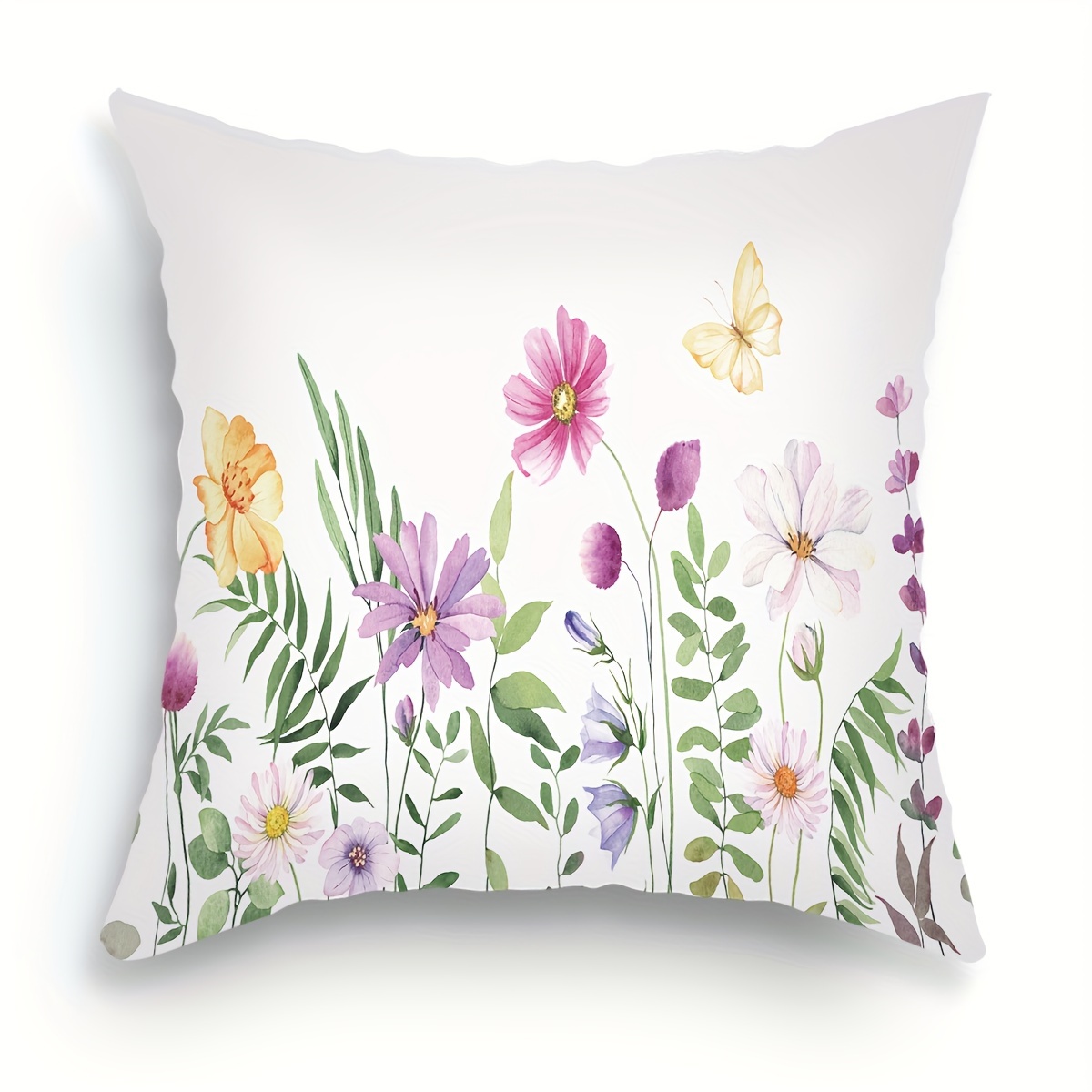 

1pc, Flower Branch Leaf Butterfly Print Throw Pillow Case, Home Decoration Sofa Cushion Throw Pillow Pillow Cover 18"x18