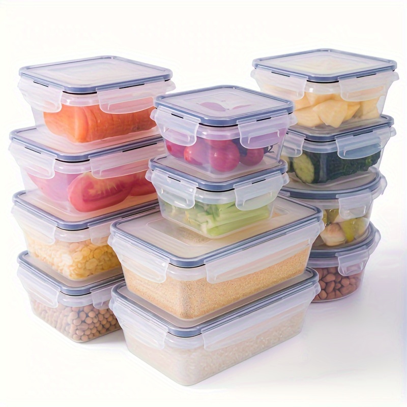 rectangular airtight plastic lunch boxes heat resistant sealed food storage containers multi purpose reusable   lids for kitchen refrigerator microwave travel 4 sizes details 0