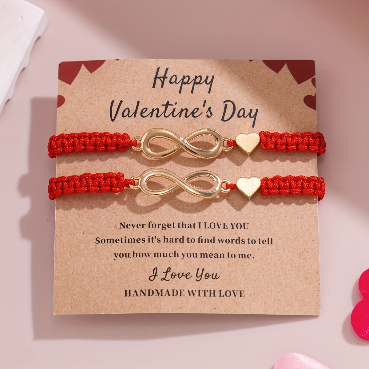 

2pcs/set Handmade Braided Red Rope Love Letter Adjustable Bracelet Valentine's Day Gift For Girlfriend Holiday Gift Elegant Jewelry Bracelet + Blessing Card