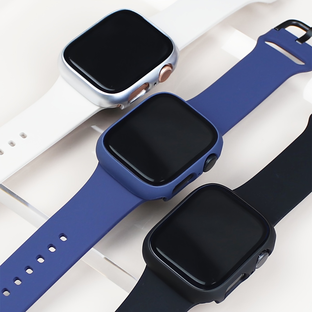 3pcs Sports & Casual Protective Case Set for Apple Watch, Full-Body Shockproof Scratch-Resistant Hard PC Cover with 9H Tempered Glass Screen Protector, Compatible with Apple Watch 38/42/40/44/41/45/46mm, Ultra/Series 11/10/9/8/7/6/5/SE/4