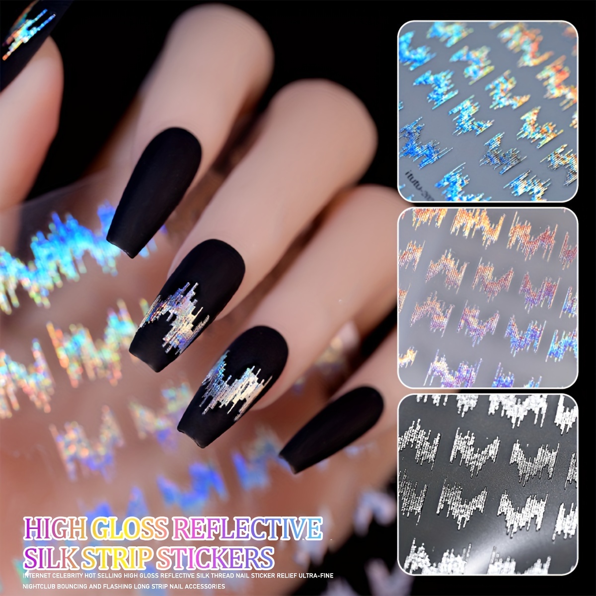 

Ultra-shiny Reflective Nail Art Stickers - Aurora Glitter, Self-adhesive Decals For Diy Manicure, Formaldehyde-free