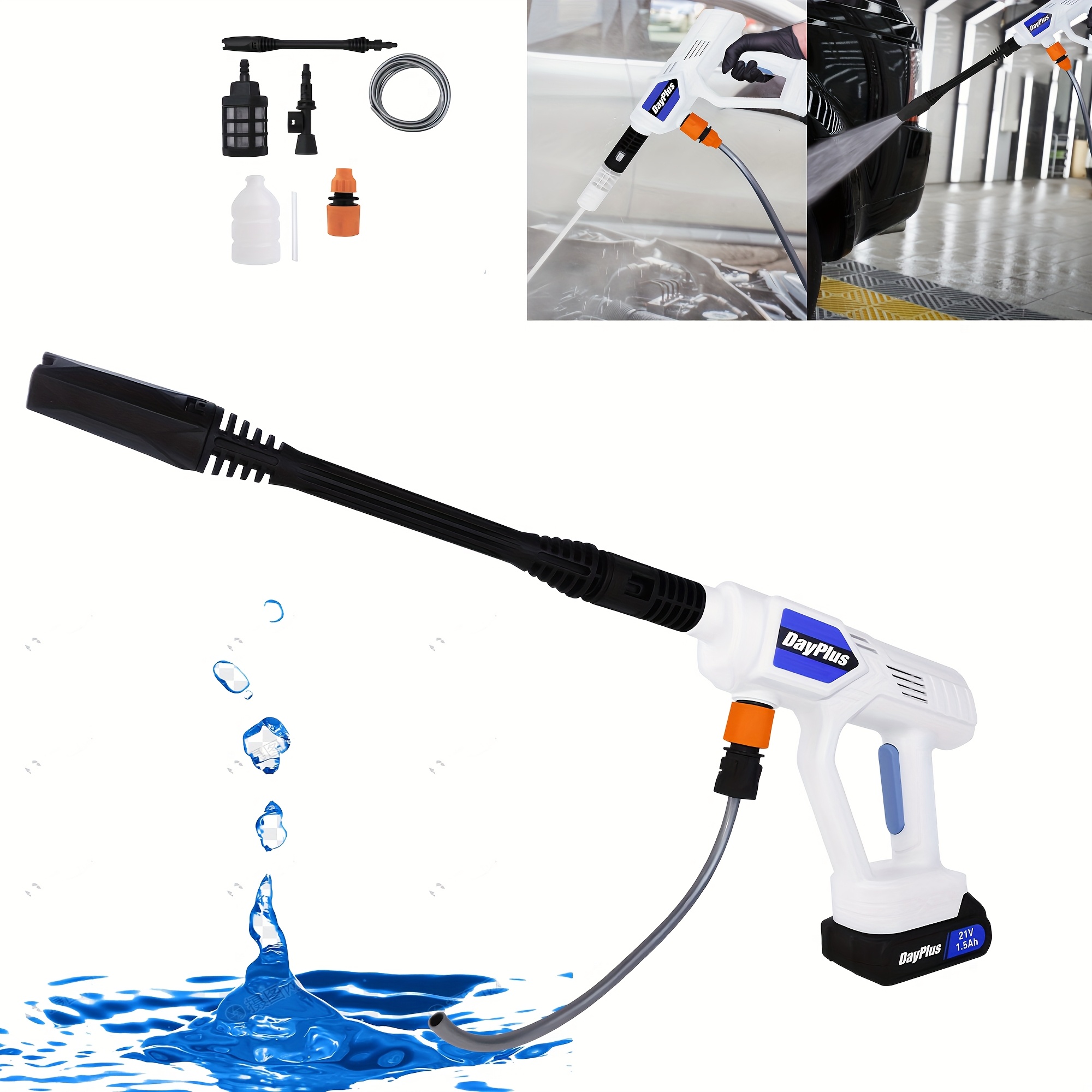 TEMU Cordless Pressure Washer, 25 Bar Cordless Power Washer, 2 Conntors And 1 Nozzle, Portable Pressure Washer, Battery Powered Pressure Washer With