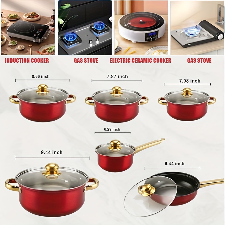 18pcs   stainless steel cookware set non stick heat resistant pots and pans with glass lids for all stovetops details 4