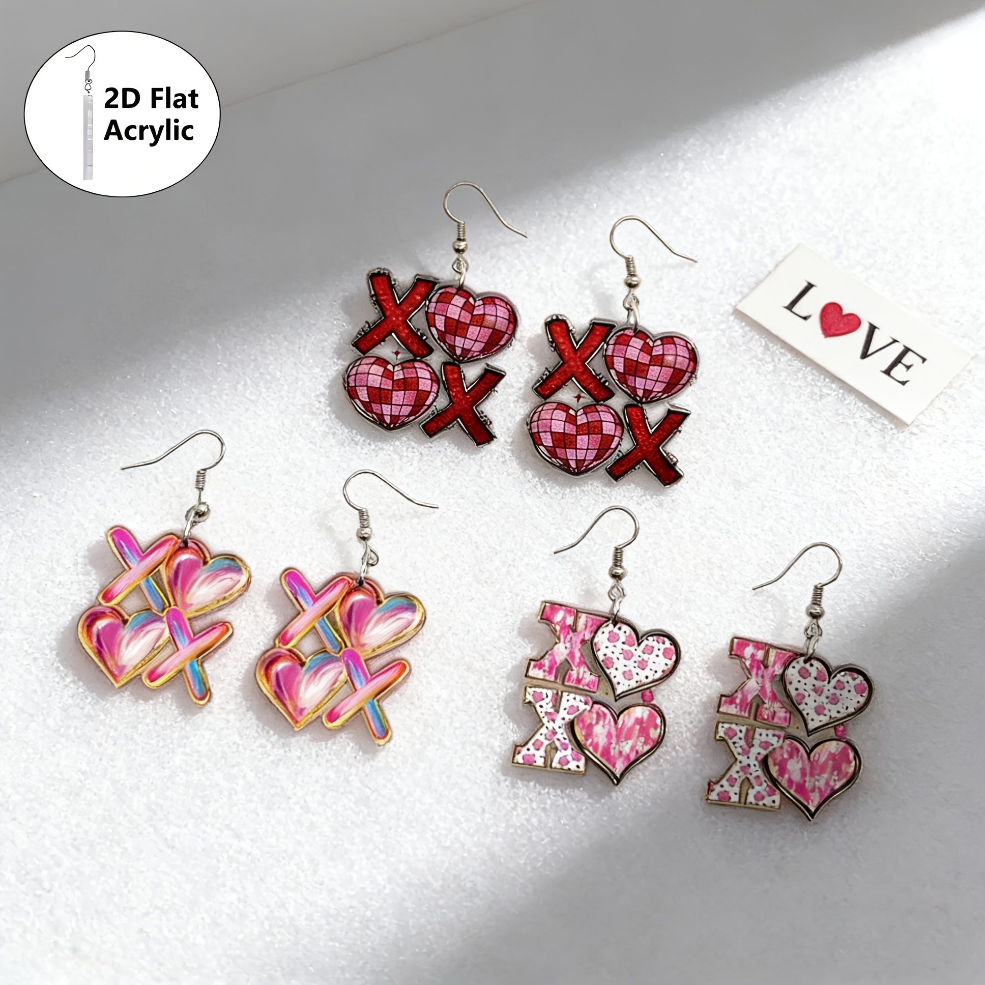 Cute XOXO Heart-Shaped Acrylic Cartoon Earrings for Valentine's Day