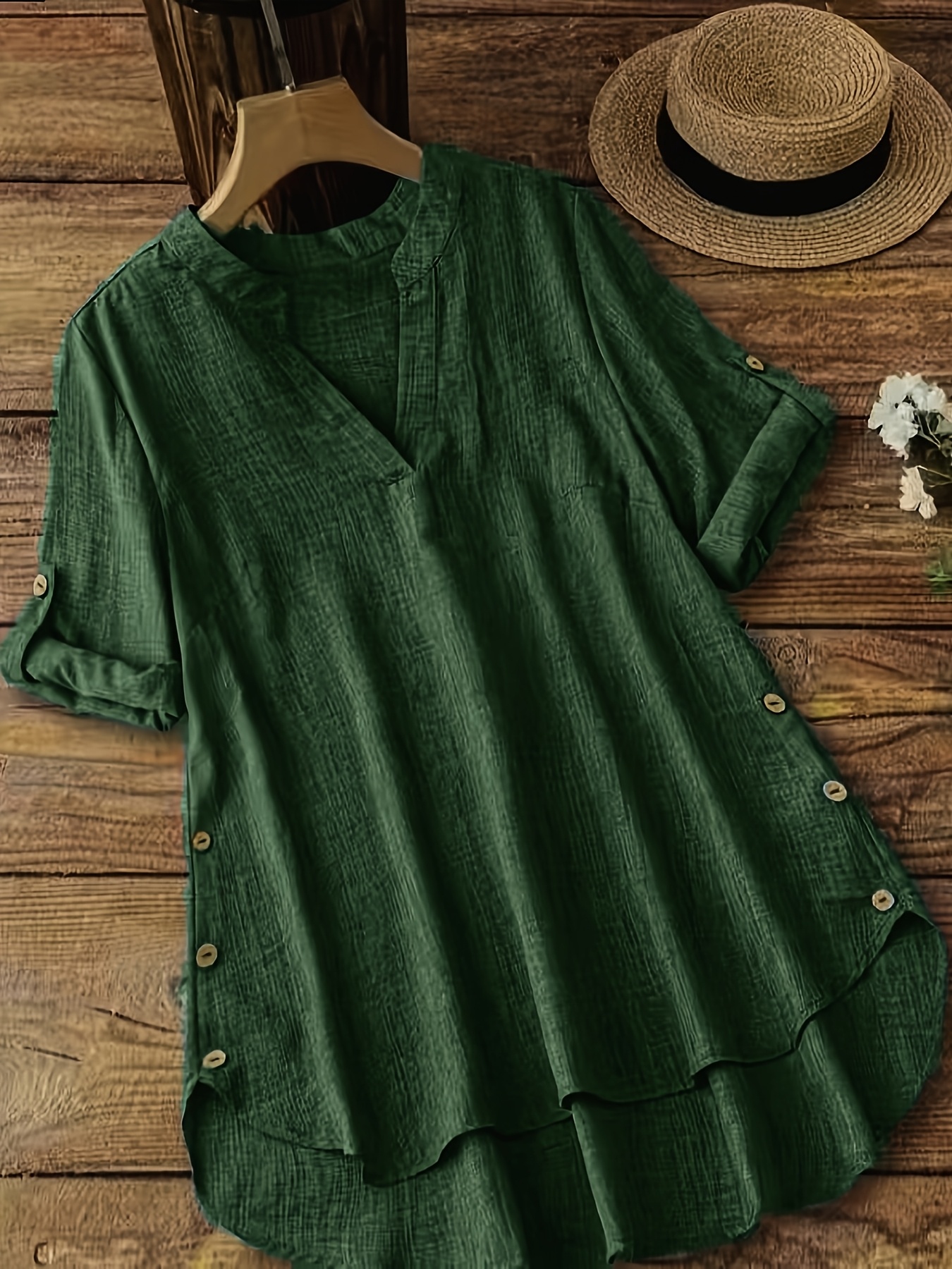 imagen del artículo talla   - camiseta nueva de   verano otoño 2026 con cuello  ,   larga enrollable, camiseta regular casual de moda, opción para  , citas, viajes, vacaciones,     y  