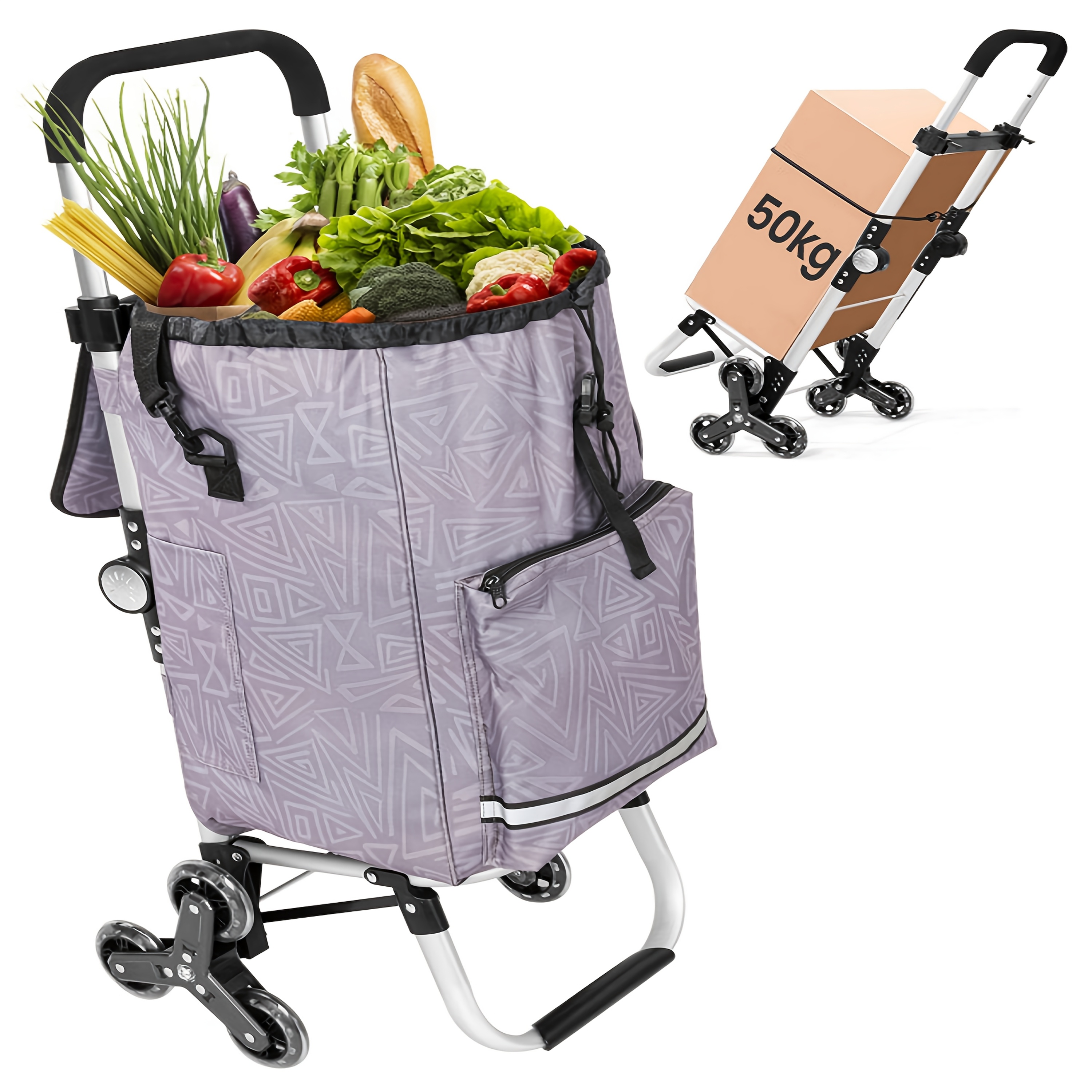 Image of Homecall 3in 1 Collapsible Shopping Trolley 55l With Cooler Bag Portable Folding Shopping Cart For Grocery Camping