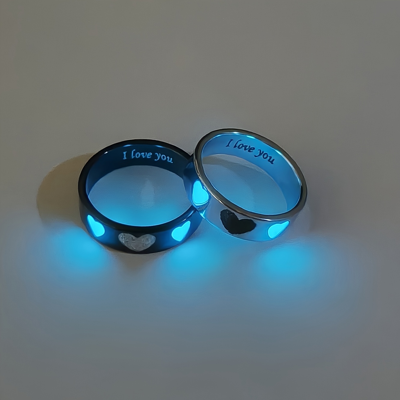 2pcs Glow Heart & Fingerprint Heart Pattern Couple Rings