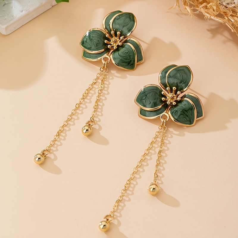E-shop Ein Paar modische Hängeohrringe für Damen mit leicht luxuriösem hochwertigem Look. Handgefertigte Öltropfen-Grün Doppelschicht
