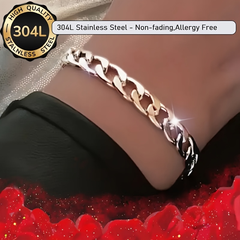 E-shop 1 Stück Y2K-Stil Nicht verblassendes 304L Edelstahl Hip Hop Armband, Cuban Link Kette Punk Schmuck, Hypoallergenes Hochzeitsarmband für Männer