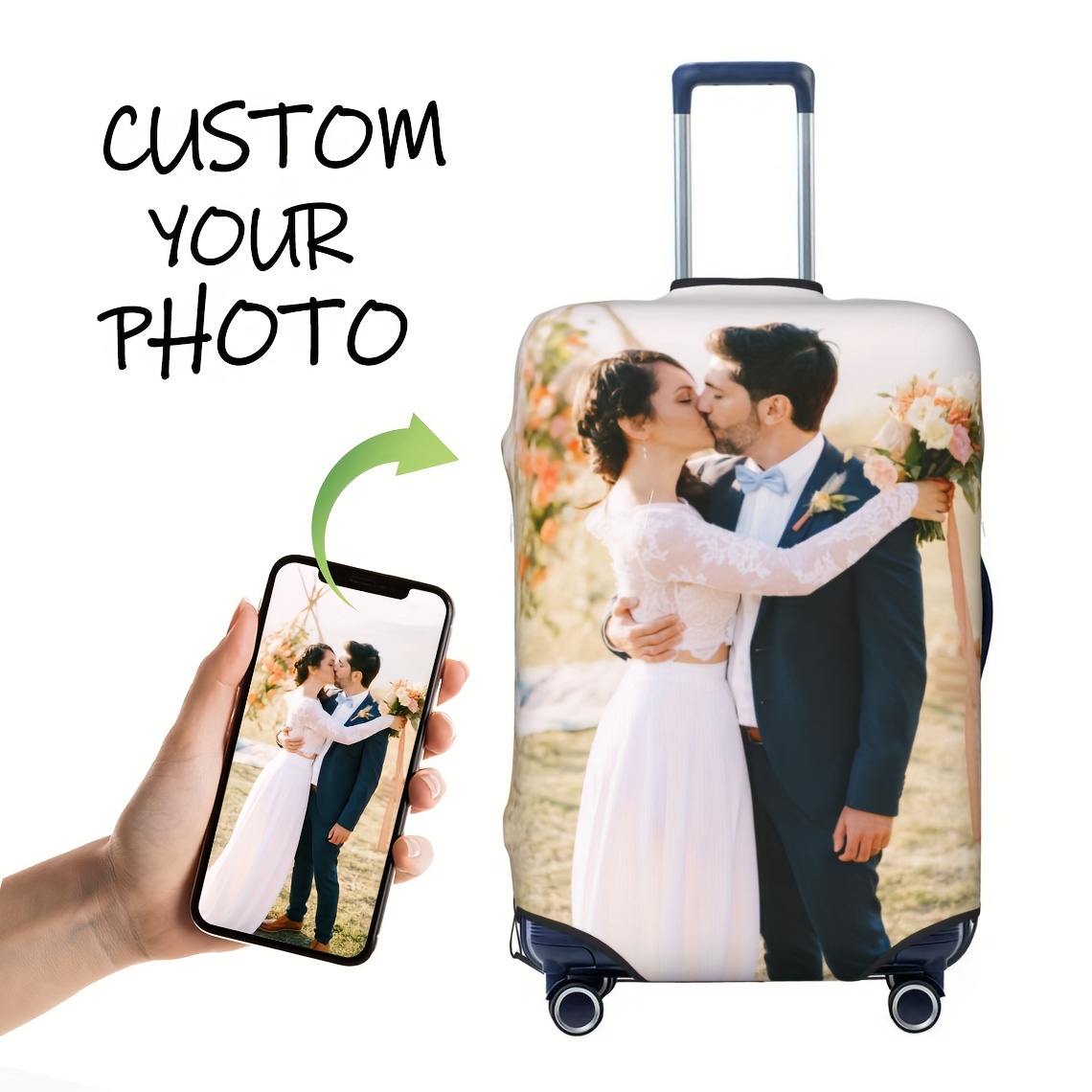 E-shop Anpassbare Gepäckabdeckung mit Personalisiertem Foto & Text, Beidseitiger Druck, Elastisches Polyester, Waschbarer Koffer- - Ideales