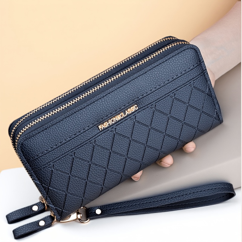 TEMU 1pc Women' Zipper Long Wallet, Diamond Quilted Pattern Clutch Purse With Wristlet, Large Capacity Multi-card Holder And Phone Pocket, Fashion