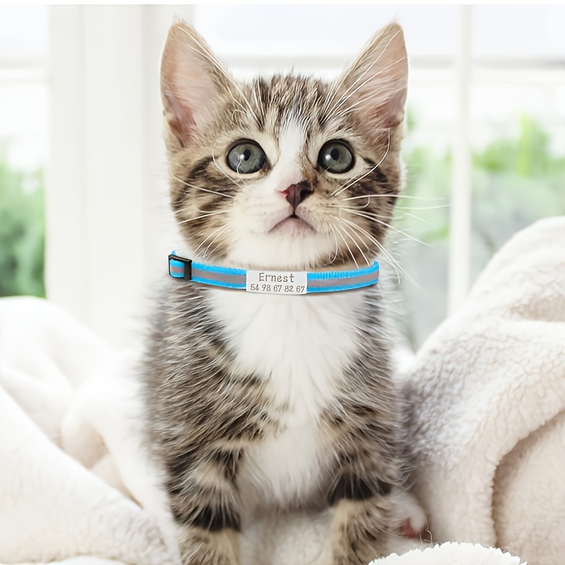 Custom Personalized Reflective Safety Cat Collar with Bell - Adjustable Kitten Buckle Collar, Custom Pet Name and Phone Number, Detachable Safety Buckle Cat Bell Collar