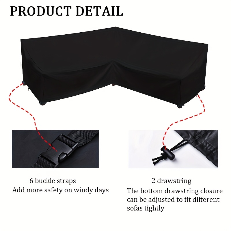 V-förmiger Sofabezug Für Terrassen-Sofas – Wasserdicht, Windfest (ca. 210 Cm, Schwarz)