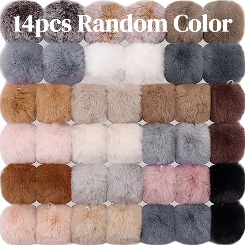 TEMU 14pcs Faux Fur Pom Pom Balls With Elastic Loop Diy Fluffy Pom Pom Faux Rabbit Fur Pom Pom For Hats Beanie Shoes Scarves Gloves Bags Accessories,