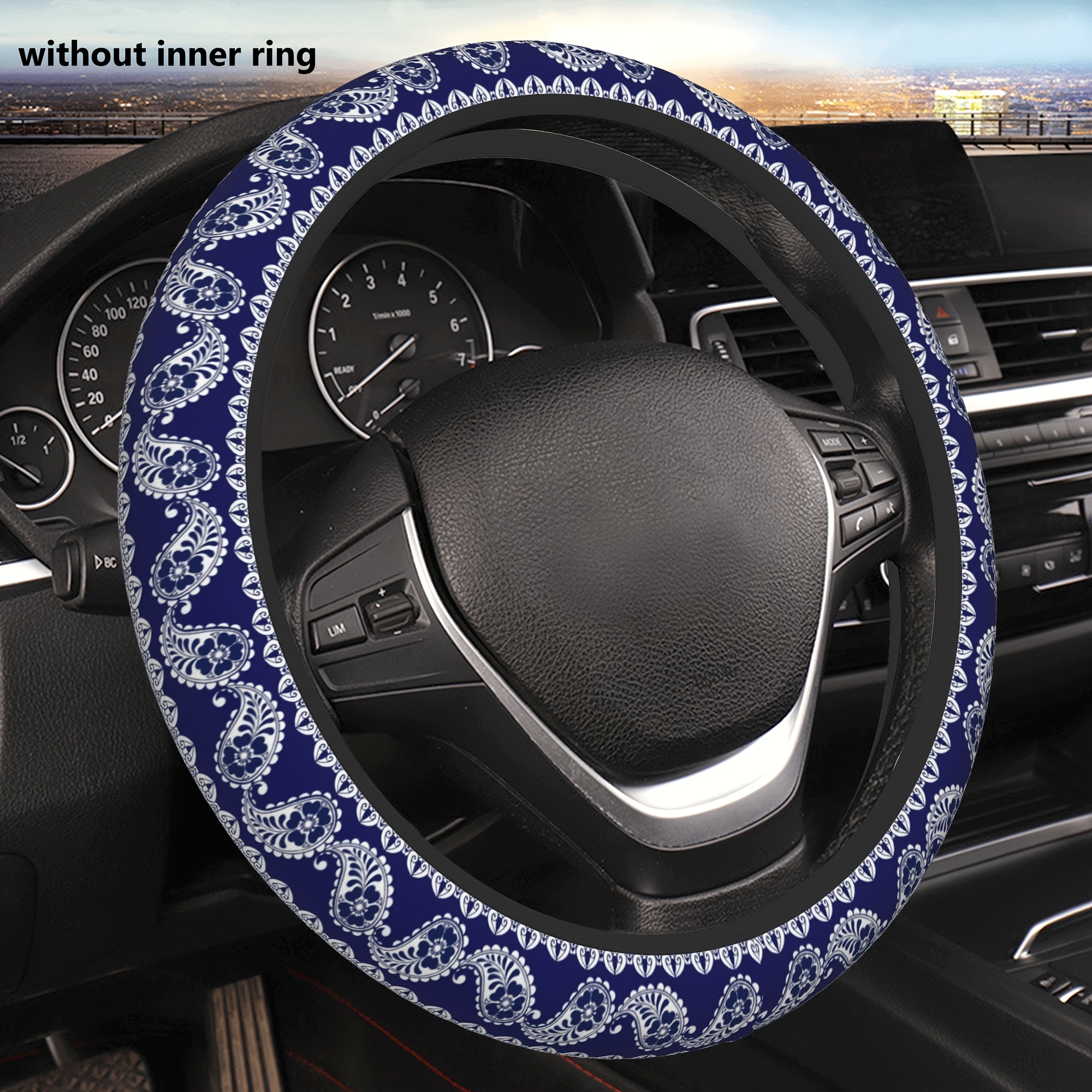 TEMU 1pc Blue Pattern Car Steering Wheel Cover For Women And Men, Universal 15 Inch Chloroprene Rubber Suitable For Cars, Suvs, Etc. Pattern For Men,