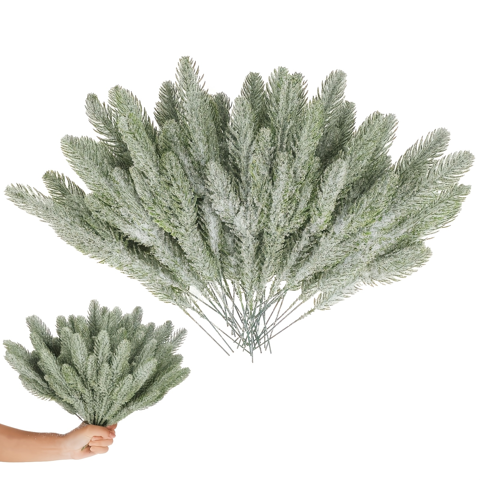 TEMU 60pcs Artificial Pine Branches Covered In Frost - 10 Inches Christmas Holiday Artificial Plants, Suitable For Home And Restaurant Decorations,