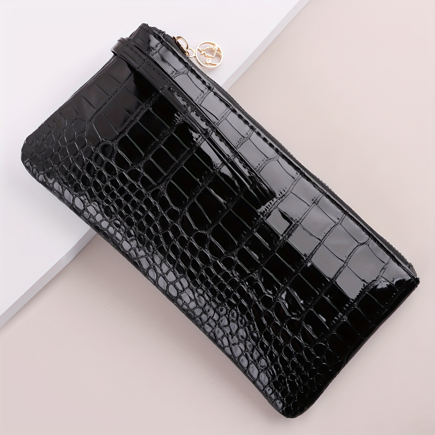1pc Zipper Style Crocodile Pattern Cosmetic Bag - Portable And Portable Zipper Bag, Pu Material Makeup Use Makeup Storage