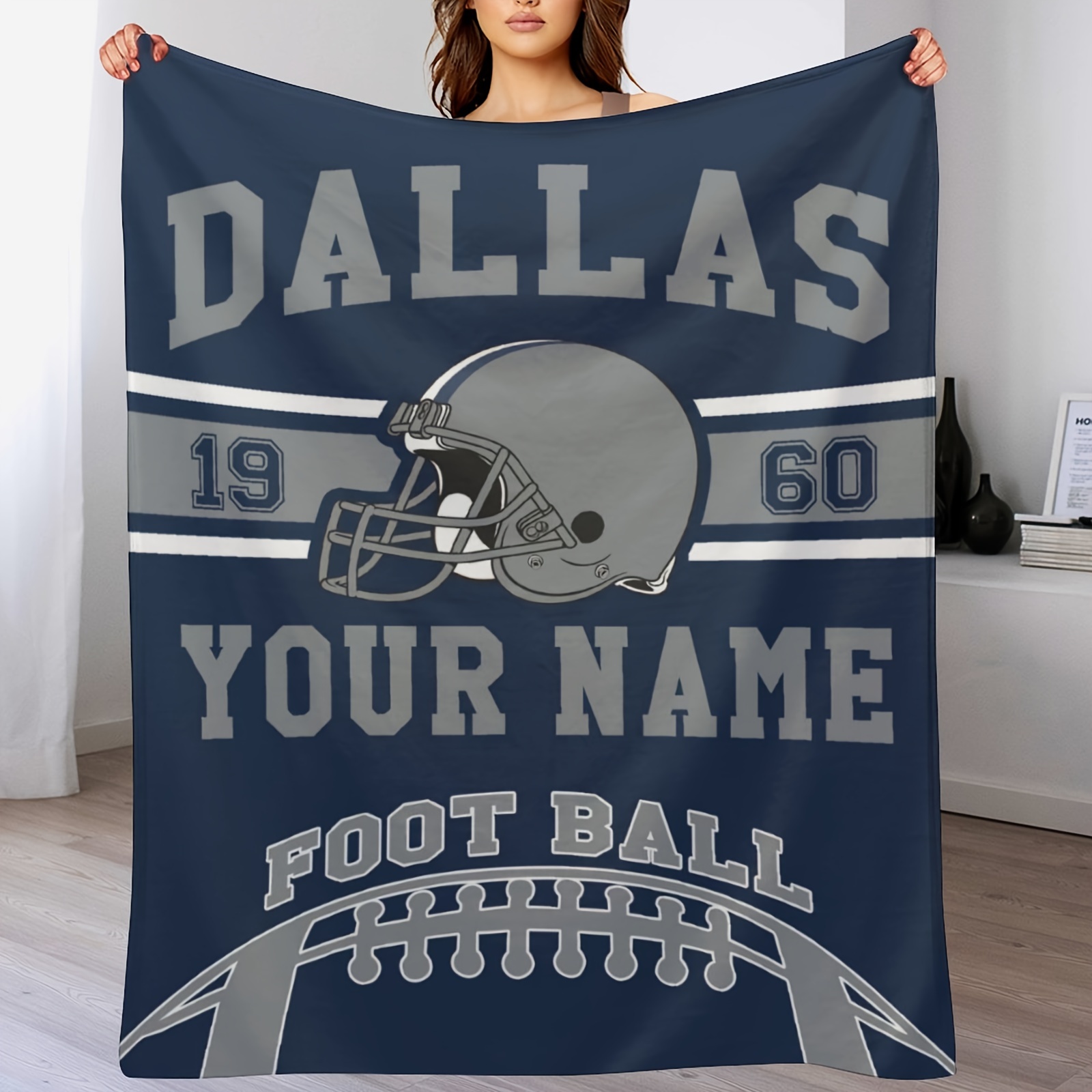 

Custom Dallas Football Blanket - Personalized Name, Ideal For Bed, Sofa, Travel - Polyester Knit Fabric Rectangular Throw, Ideal Fan Gift