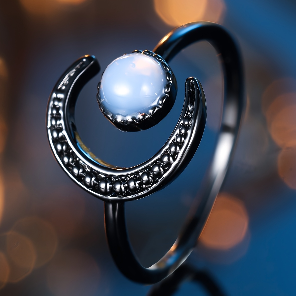 Women's Open Ring Inlaid with Round Moonstone