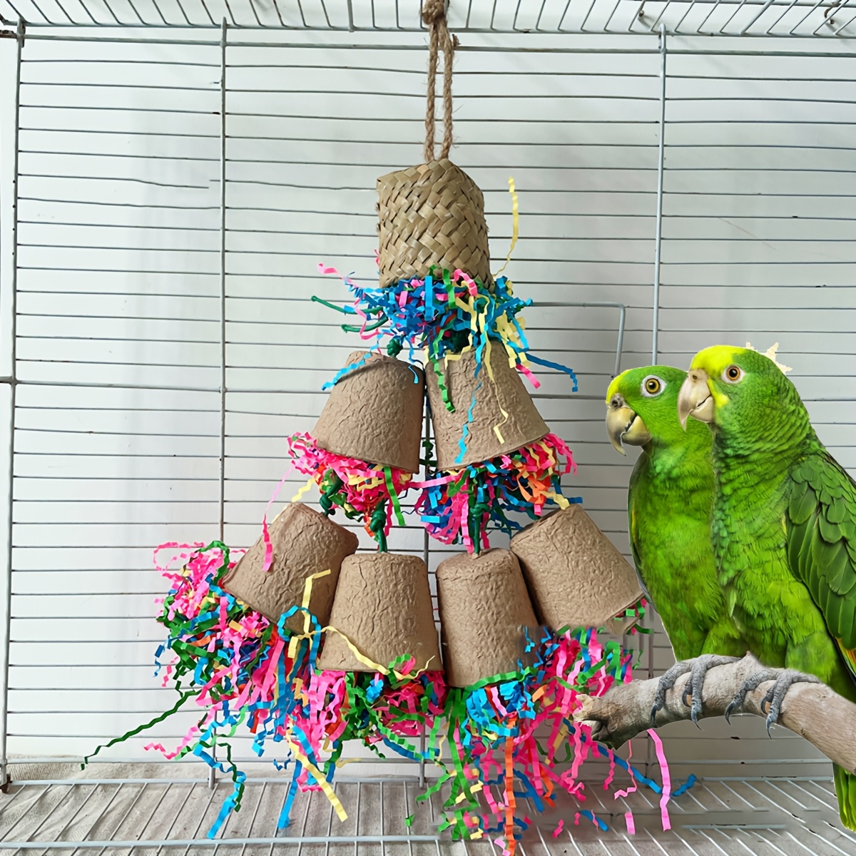 

1pc Parrot Chewing Toy, Shredded Paper Bird Toy With Palm Weave, Paper Material, Foraging And Tug Of War Play, Random Style