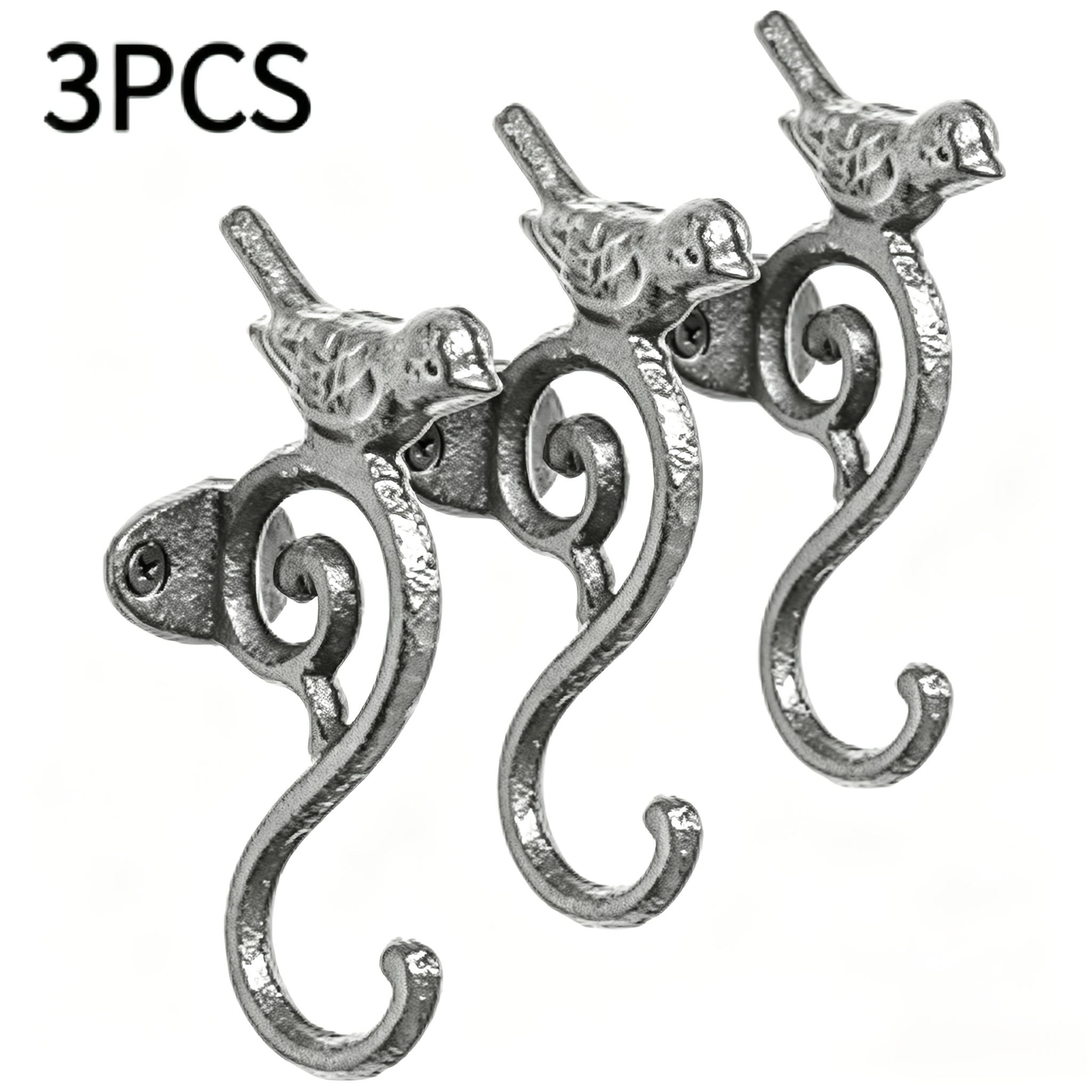 TEMU 3pcs Large Cast Iron Bird Hooks, Heavy-duty Vintage Wall Hooks, Rustic Style Outdoor Yard Fence Decor, Multi-functional Hooks For Hanging Coats,
