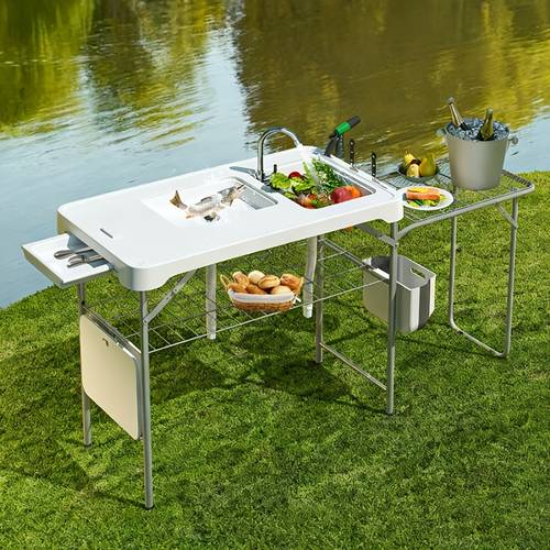 protable sink fish cleaning table combo expandable outdoor camping sink with retractable rack faucet shelf drainage pipe heavy duty folding design for yard bbq workshop