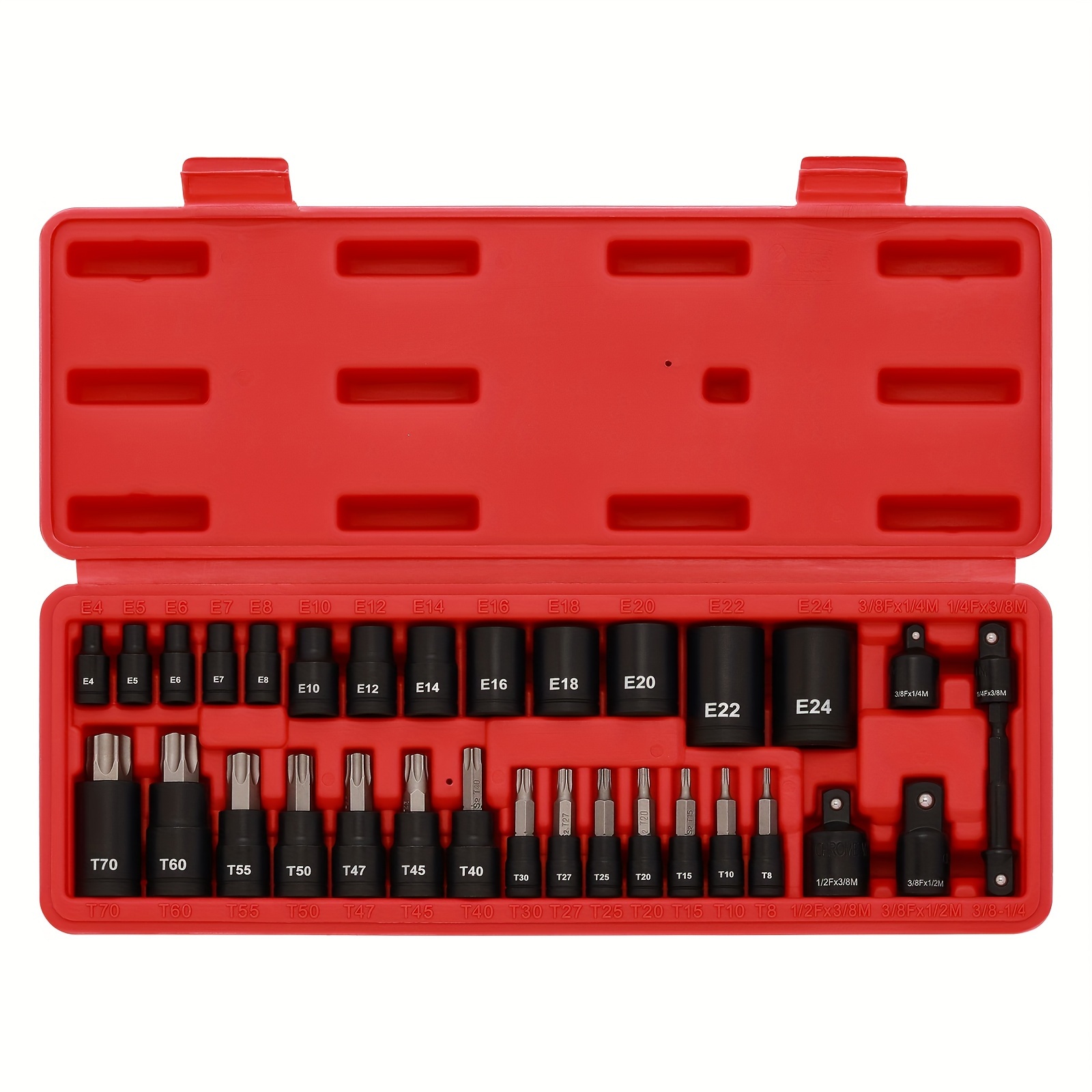 

32pcs Torx Bit Socket Set And Female External Socket Set, 14 Star Bits (t8-t70)& 13 E-torx Sockets (e4-e24), & S2 Alloy Steel, Includes Socket Adapter, Drill Adapter