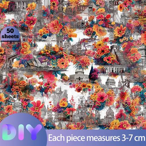 50pcs, Calcomanías transparentes para teléfono móvil con flores fragantes en , diseño estético , calcomanía de estampado con lámina caliente, aplicables, para de teléfono móvil, tableta, computadora portátil, maleta, para iPad, , coche, libro, , cuaderno