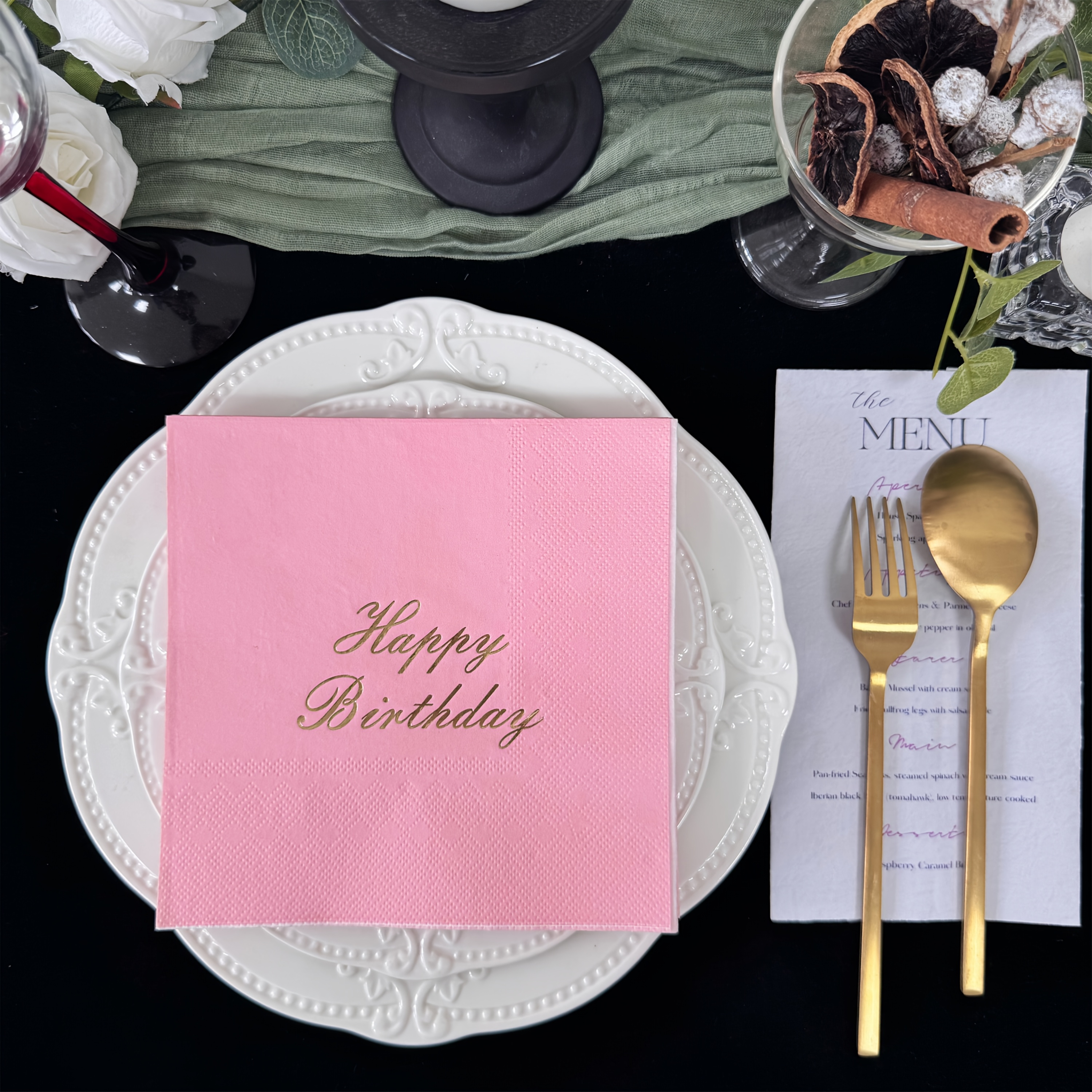 Image of 16 Disposable Pink Happy Birthday Napkins With For Party Decoration, Suitable For Hotels And Restaurants, Measuring 13x13 Inches